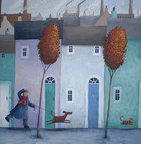 Chasing Cats Poster Print by Peter Adderley, whimsical cat art.