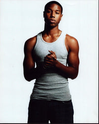 Michael B. Jordan photo print in gray tank top, hands together, 8x10