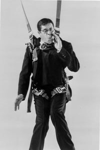 Jerry Lewis using a parachute photo print in vibrant colors.