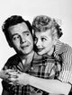 Lucille Ball hugging in stripes photo print, classic television art.