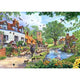 Village in Spring Poster Print by Steve Crisp displaying vibrant flowers and greenery.