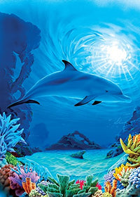 Camouflage Dolphins Poster Print by Robin Koni showcasing playful dolphins blending into the ocean.