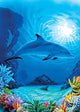 Camouflage Dolphins Poster Print by Robin Koni showcasing playful dolphins blending into the ocean.