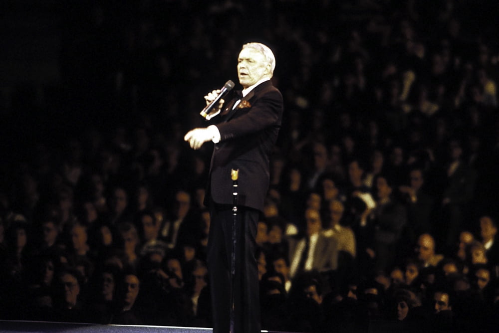 Frank Sinatra performing on stage at his 75th birthday concert in New Jersey photo print.