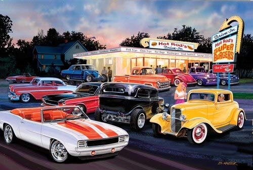 Hot Rod Drive In Poster Print by Bruce Kaiser, vintage car art.