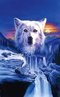 Wolf Waterfall Poster Print by Robin Koni showcasing a wolf near a waterfall