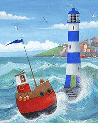 Blue Lighthouse Poster Print by Peter Adderley showcasing coastal beauty.