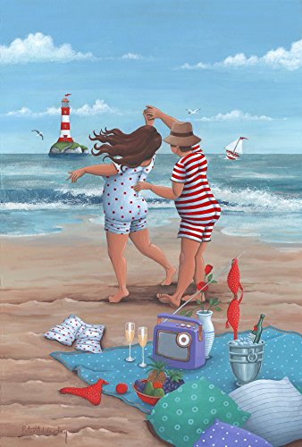 Beach Dance Poster Print by Peter Adderley, vibrant coastal art.