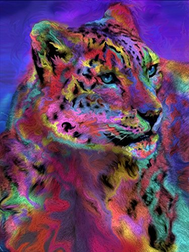Rainbow Snow Leopard Poster Print by Alixandra Mullins, colorful wildlife art.