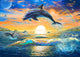 Dolphin Sunrise Poster Print by Adrian Chesterman featuring dolphins at sunrise.