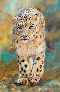 Snow Leopard Walking Poster Print by David Stribbling featuring a majestic snow leopard in natural habitat.