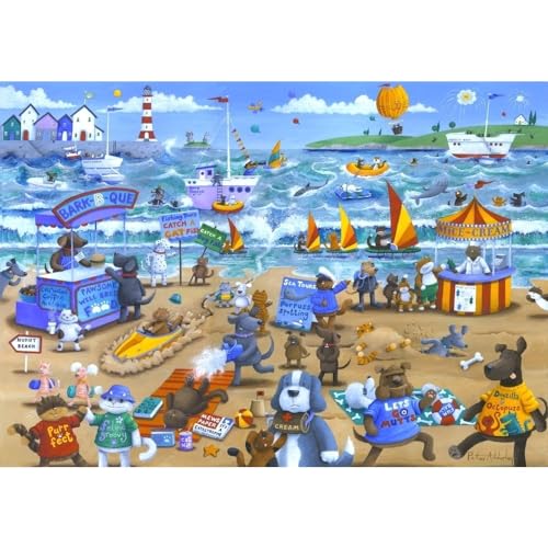 Cats and Dogs Poster Print by Peter Adderley showcasing playful animal art.