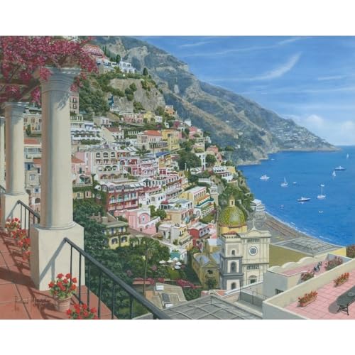 Positano Vista Poster Print by Richard Harpum showcasing vibrant coastal scenery