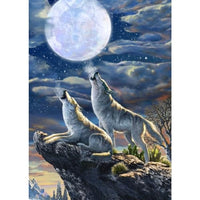 Midnight Wolves Poster Print by Adrian Chesterman showcasing majestic wolves under the moonlight.