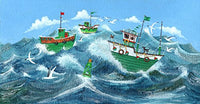 Green Boats Poster Print by Peter Adderley showcasing serene nature.