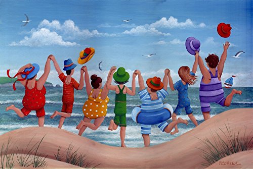 Beach Party Rainbow Scene Poster Print by Peter Adderley, colorful beach artwork.