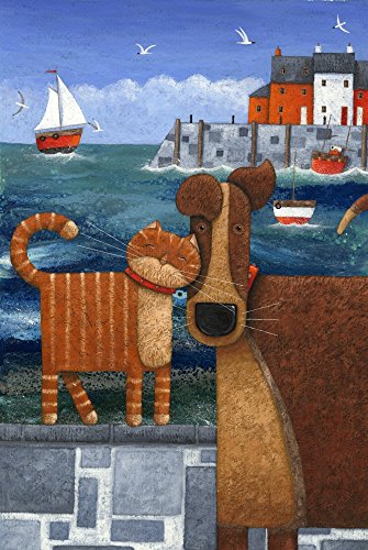 Pets By The Sea Poster Print by Peter Adderley featuring vibrant colors and whimsical design.