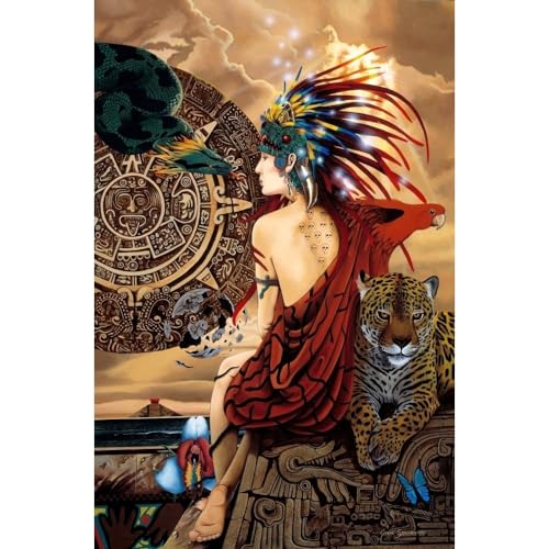 Aztec Dawn Poster Print by Graeme Stevenson showcasing vibrant colors and ancient landscape.
