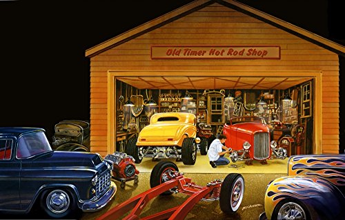 Old Timer Hot Rod Shop Poster Print by Bruce Kaiser featuring classic cars