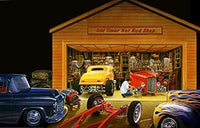 Old Timer Hot Rod Shop Poster Print by Bruce Kaiser featuring classic cars