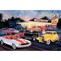 Hot Rod Drive-In Poster Print by Bruce Kaiser featuring vintage cars.