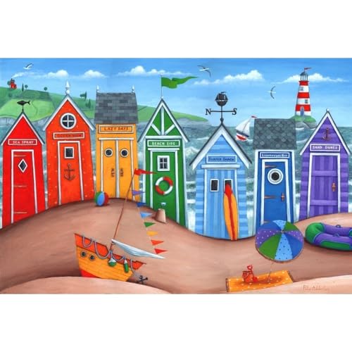 Beach Hut Rainbow Scene Poster Print by Peter Adderley