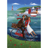 Seaside Bike Ride Poster Print by Peter Adderley featuring a scenic coastal bike ride.