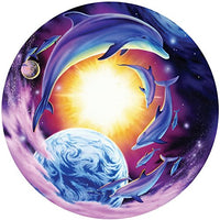 Astral Dolphins poster print by Robin Koni featuring dolphins in a cosmic landscape.