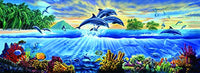 Dolphin Family Panorama Poster Print by Steve Crisp showcasing dolphins in clear water.