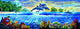 Dolphin Family Panorama Poster Print by Steve Crisp showcasing dolphins in clear water.