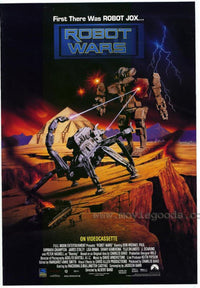 Robot Wars movie poster print showing intense robotic battle scene in vibrant colors.