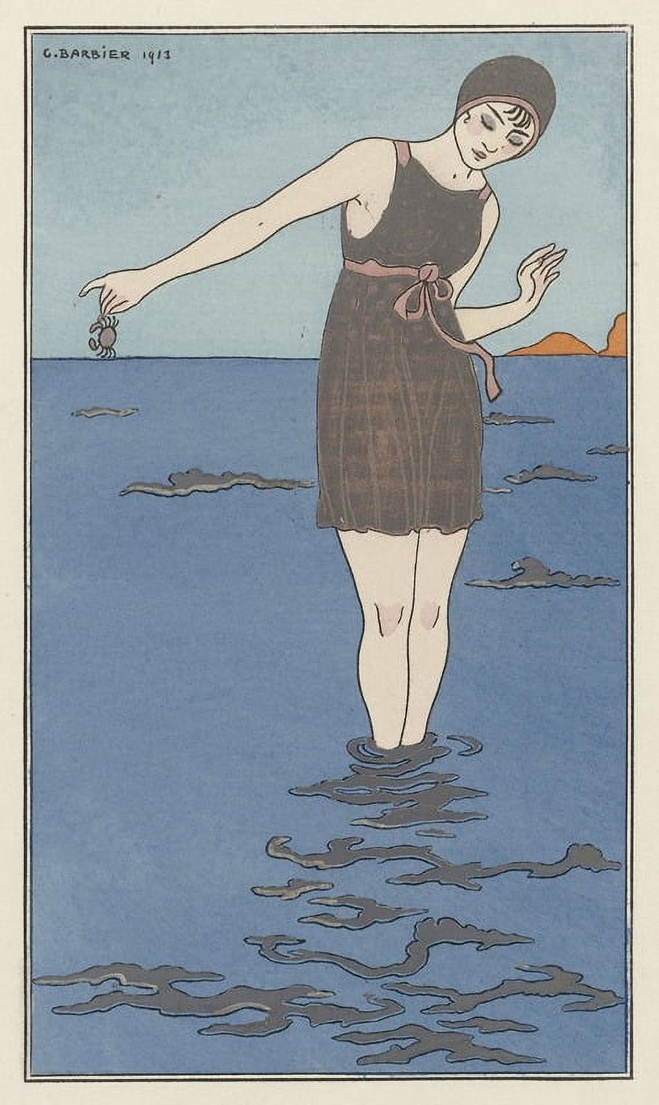 Costume de Bain vintage art print by George Barbier showcasing elegant swimwear design.
