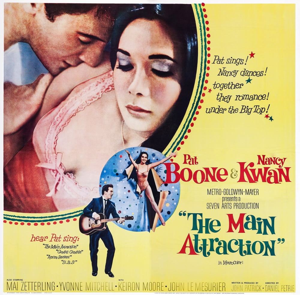 The Main Attraction movie poster featuring Pat Boone and Nancy Kwan, 1962.