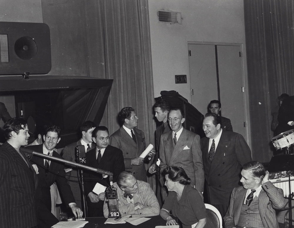 Classic film icons photo print featuring Orson Welles, James Stewart, and other Hollywood legends.