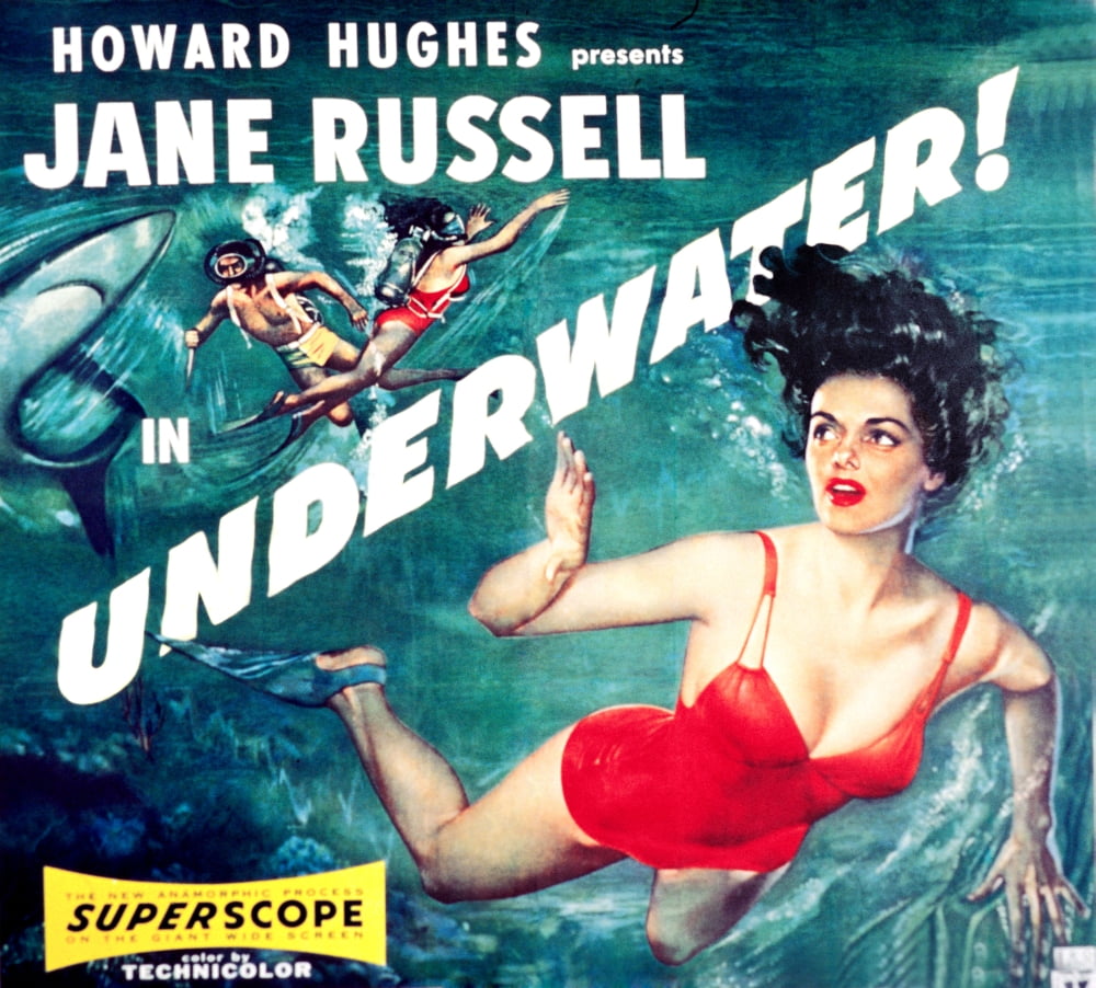 Underwater movie poster featuring Jane Russell from 1955