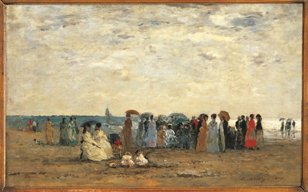 Bathers on the Beach at Trouville Poster Print, serene beach scene art.