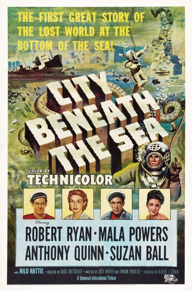 City Beneath The Sea Movie Masterprint Poster featuring Robert Ryan, Mala Powers, Anthony Quinn, and Suzan Ball, 11x17 size.