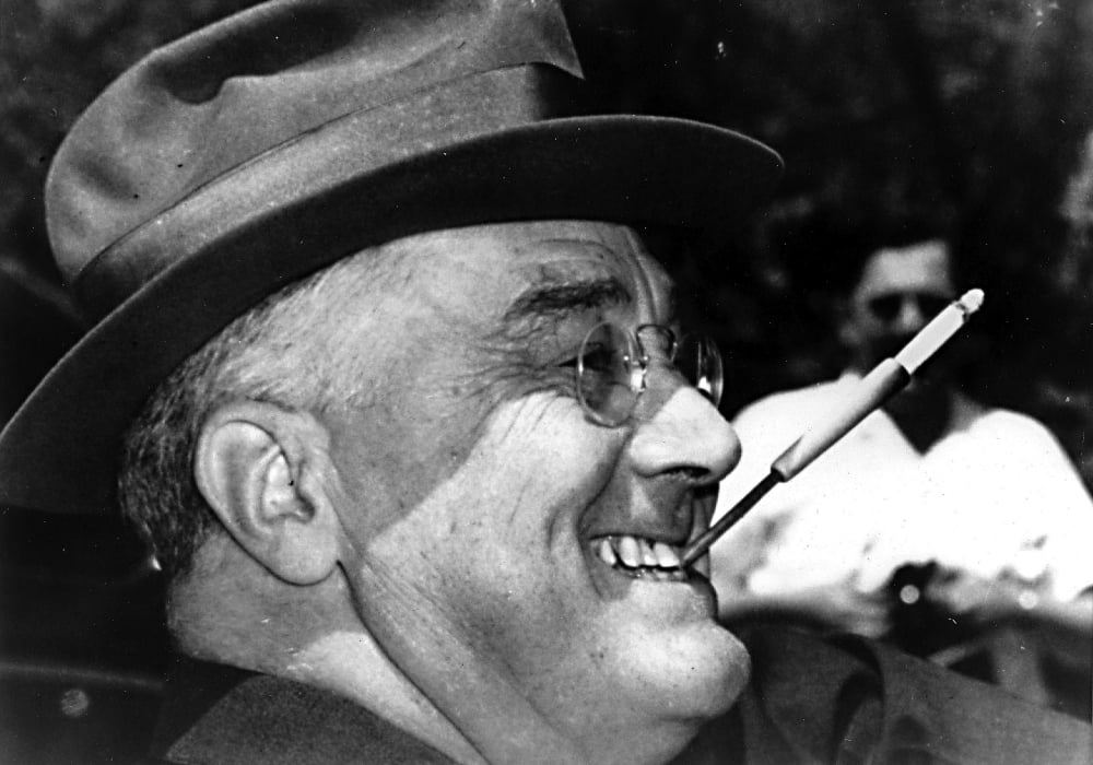 Franklin D. Roosevelt smiling and smoking photo print