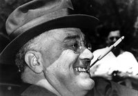 Franklin D. Roosevelt smiling and smoking photo print