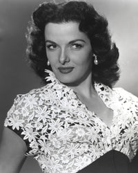 Jane Russell posing in a white lace top short sleeve dress photo print