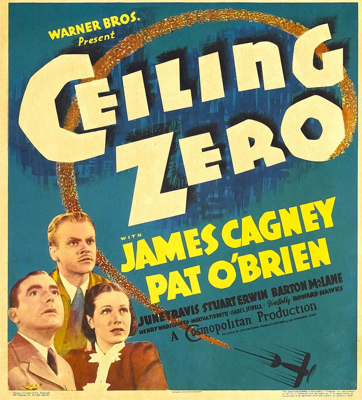 Ceiling Zero 1936 movie poster featuring Pat O'Brien and James Cagney.