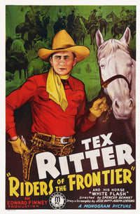 Riders of the Frontier movie poster featuring Tex Ritter, 1939, 11x17 size.