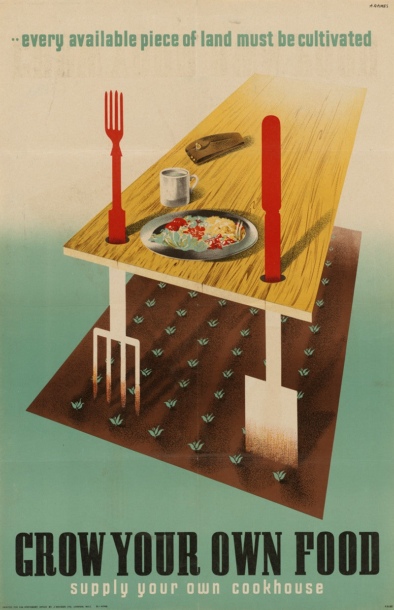 Cultivate Your Own Food Poster Print by Abram Games, inspiring self-sufficiency and gardening.