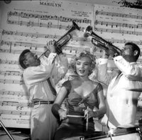 Marilyn Monroe photo print featuring Mickey Rooney and Ray Anthony playing instruments.