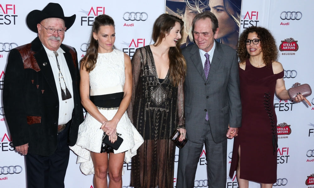 The Homesman Premiere print featuring Barry Corbin, Hilary Swank, Grace Gummer, and Tommy Lee Jones at AFI Fest 2014