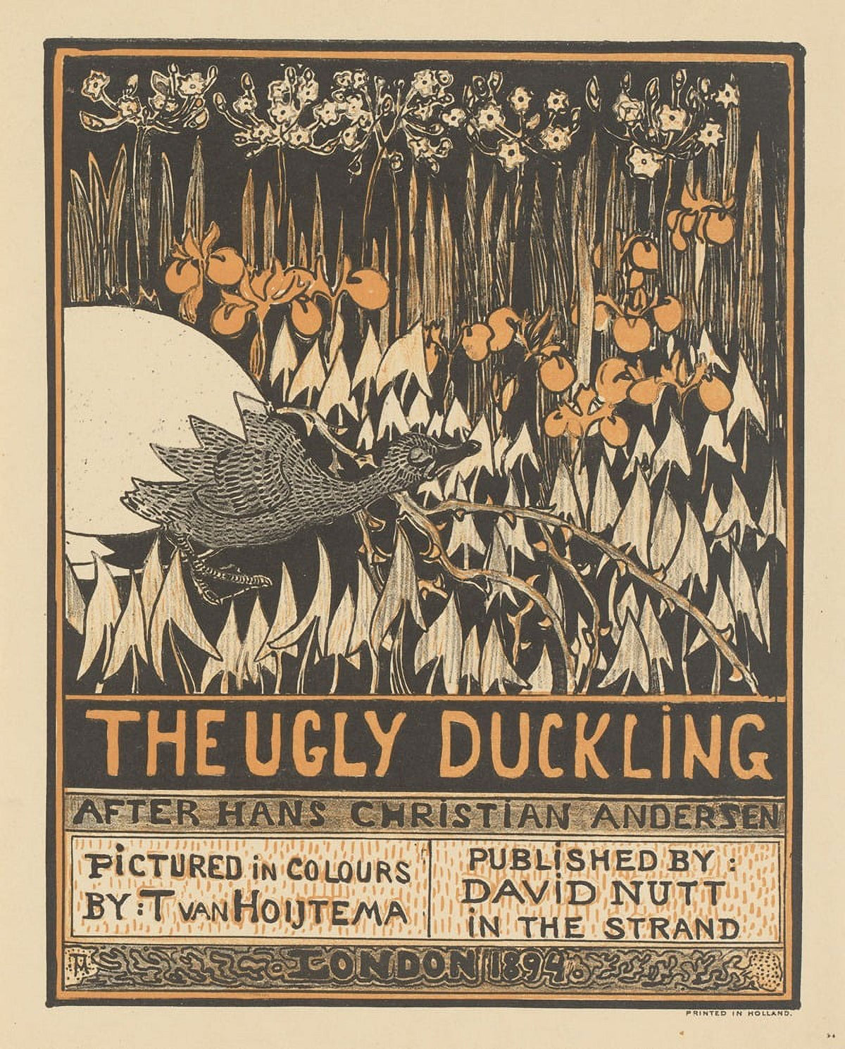 The Ugly Duckling 1894 poster print by Theo van Hoytema featuring vibrant colors and enchanting characters.
