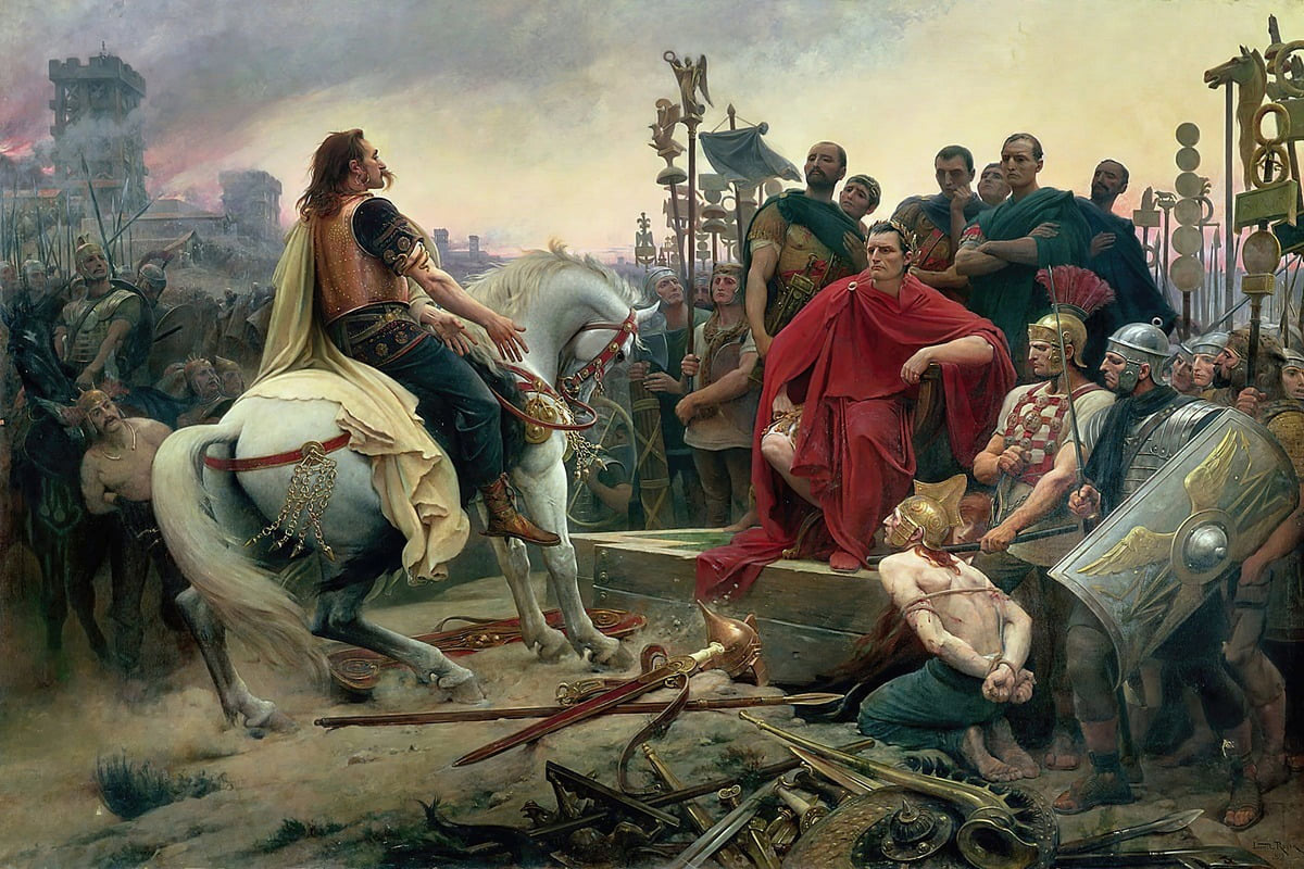 Vercingetorix throws down his arms at the feet of Julius Caesar poster print by Lionel Royer