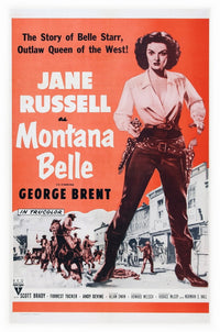 Montana Belle movie poster print featuring Jane Russell, 1952 classic film.