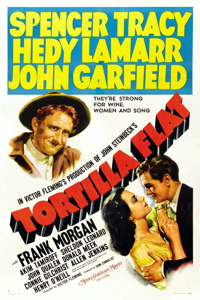 Tortilla Flat Movie Masterprint Poster featuring Spencer Tracy, Hedy Lamarr, and John Garfield in 1942 film.