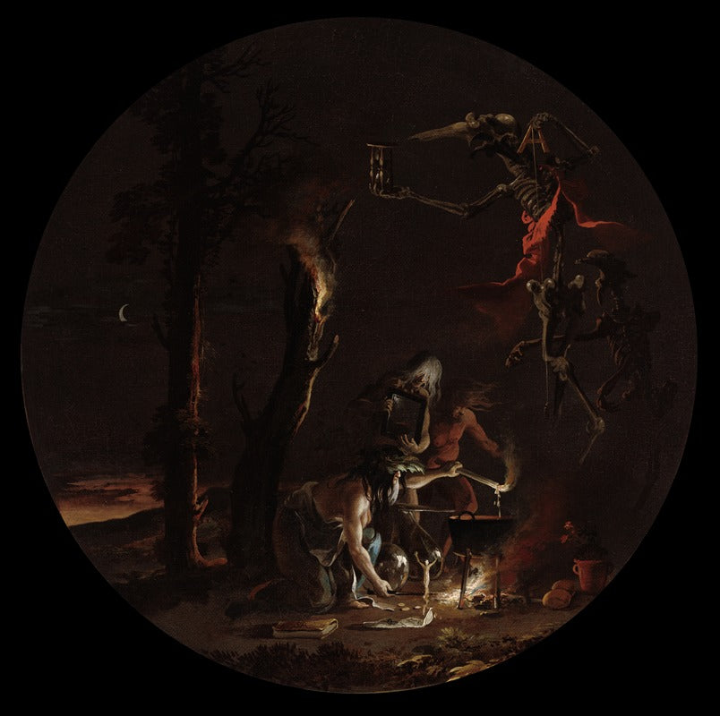 Scenes of Witchcraft Evening art print by Salvator Rosa, mystical artwork, available in multiple sizes.